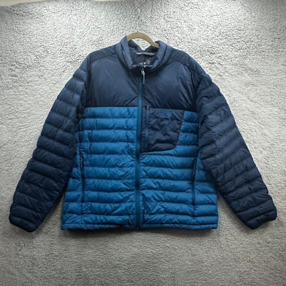 Mountain Hardwear Mens 2XL Q.Shield 650 Down Puffer Jacket Blue Colorblock Warm